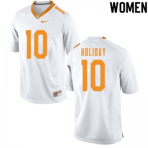 Women Tennessee Volunteers #10 Jimmy Holiday White Embroidery Jerseys 680188-892