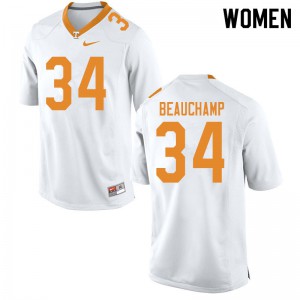 Womens Tennessee Volunteers #34 Deontae Beauchamp White Embroidery Jerseys 481951-806