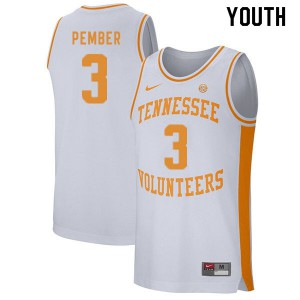 Youth Tennessee Vols #3 Drew Pember White Embroidery Jersey 771225-990